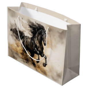 Bolsa De Regalo Grande Vintage Watercolor Majestic Black Stallion