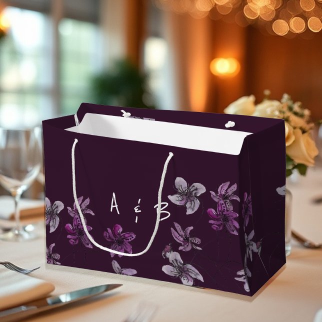Bolsa De Regalo Grande Violetas salvajes acuarela pintada a mano monogram (Subido por el creador)