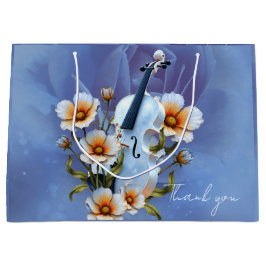 Bolsa De Regalo Grande Violín blanco con flores - Música elegante y natur