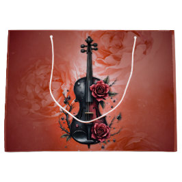 Bolsa De Regalo Grande Violín negro gótico con rosas rojas