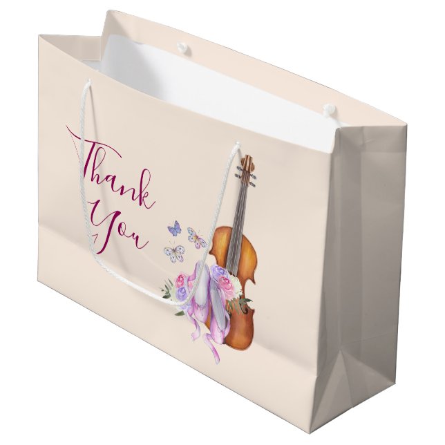 Bolsa De Regalo Grande Violín, zapatos de ballet y mariposas gracias (Angulo Anverso)