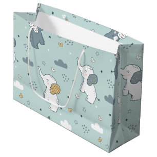 Bolsa De Regalo Grande Vivero de elefante bebé kawaii azul
