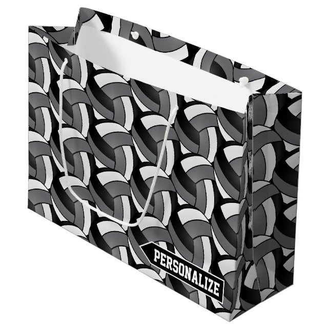 Bolsa De Regalo Grande Voleibol gris, negro y blanco - Personaliza (Angulo Anverso)