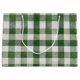 Bolsa De Regalo Grande Warm Cream Green Plaid Stripes Christmas