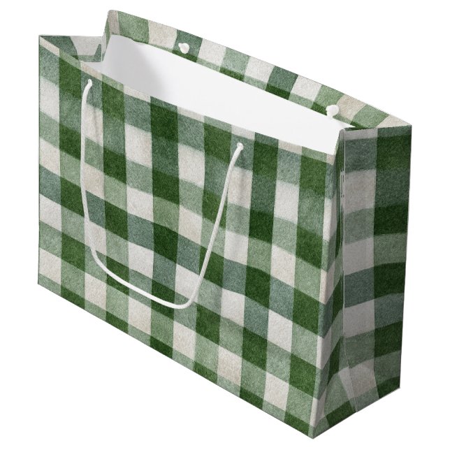 Bolsa De Regalo Grande Warm Cream Green Plaid Stripes Christmas (Angulo Anverso)