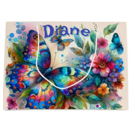 Bolsa De Regalo Grande Watercolor Butterfly Floral Garden Personalized