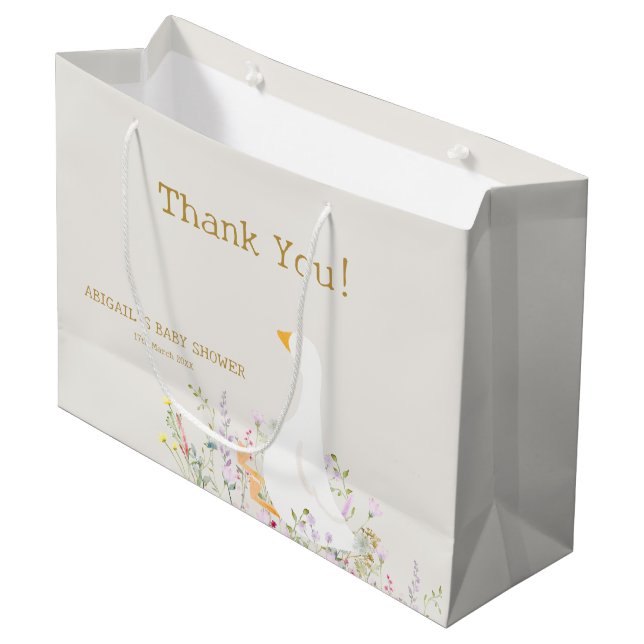 Bolsa De Regalo Grande Watercolor Goose Wildflower Baby Shower (Angulo Anverso)
