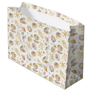 Bolsa De Regalo Grande Watercolor Ocean Gold Seashell Baby Shower