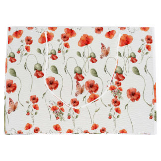 Bolsa De Regalo Grande Watercolor Poppy boda de flores silvestres rojas
