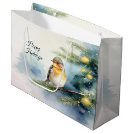 Bolsa De Regalo Grande Watercolor Robin on a Pine Branch Gift Bag