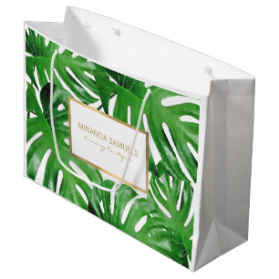 Bolsa De Regalo Grande Watercolor Tropical Monstera deja personalizado