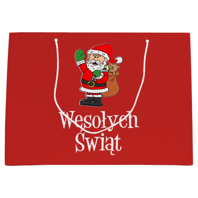 Bolsa De Regalo Grande Wesolych Swiat Santa Poland Feliz Navidad (Anverso)