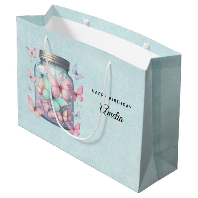 Bolsa De Regalo Grande Whimsical Butterflies in a Jar Birthday (Angulo reverso)