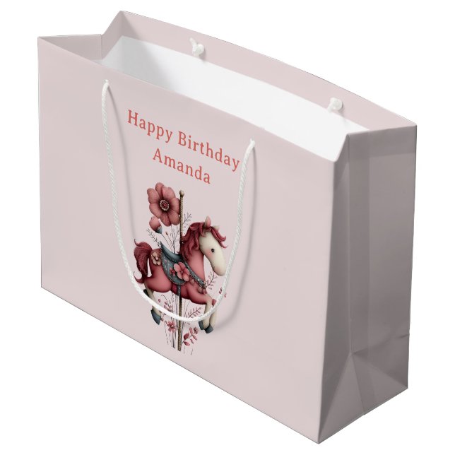 Bolsa De Regalo Grande Whimsical Carousel Horse Image Birthday (Angulo reverso)