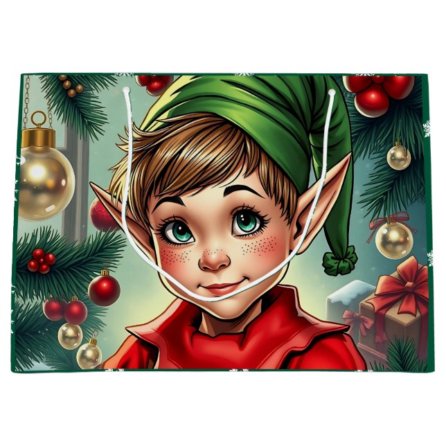 Bolsa De Regalo Grande Whimsical Cartoon Elf | Christmas (Anverso)