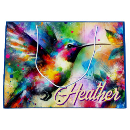 Bolsa De Regalo Grande Whimsical Colorous Hummingbird Bird Personalizado