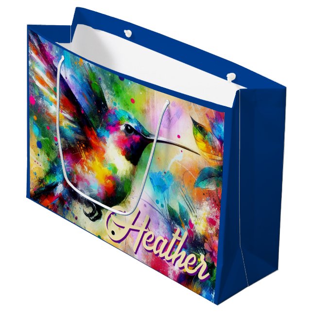 Bolsa De Regalo Grande Whimsical Colorous Hummingbird Bird Personalizado (Angulo Anverso)