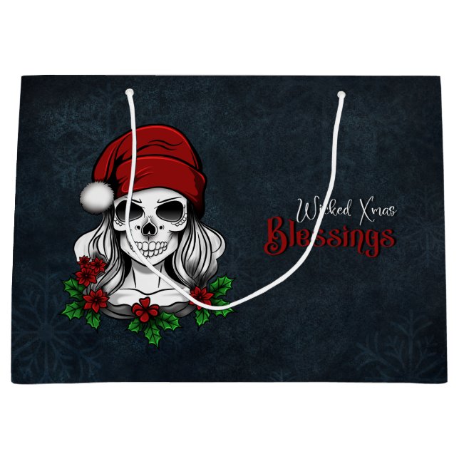 Bolsa De Regalo Grande Whimsical Gothic Santa Skull Navidades (Anverso)