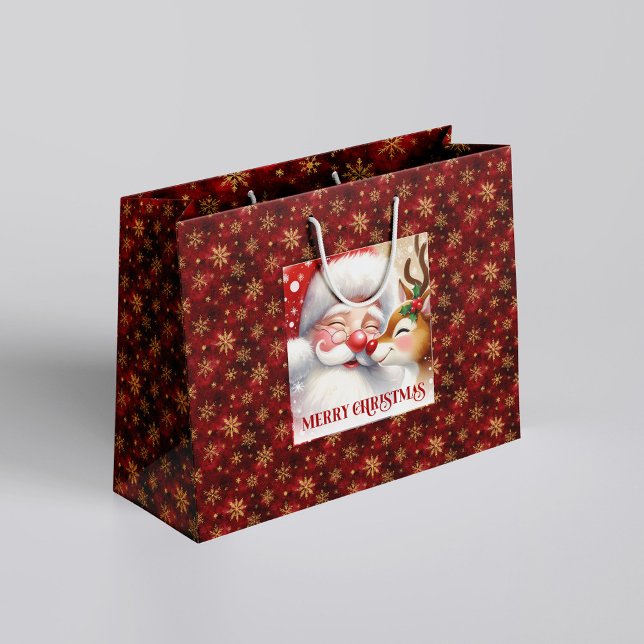 Bolsa De Regalo Grande Whimsical Holiday Santa and Red Nose Rudolph Bag (Whimsical Holiday Santa and Red Nose Rudolph Bag)