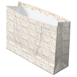 Bolsa De Regalo Grande White and Gold Merry Christmas Word Art