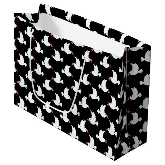 Bolsa De Regalo Grande White Bird Breast Cancer Awareness Pattern (Angulo Anverso)