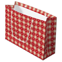 Bolsa De Regalo Grande White Star Gingham Country Holiday