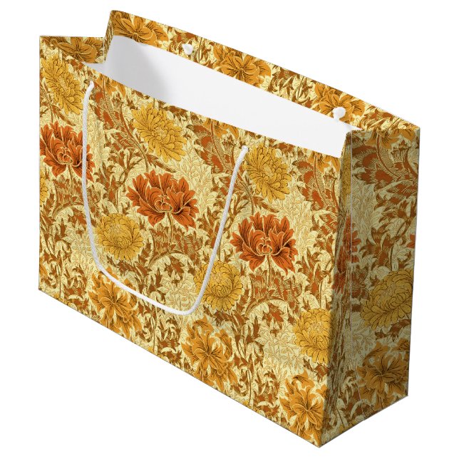 Bolsa De Regalo Grande William Morris Chrysanthemums, Mustard Gold (Angulo Anverso)