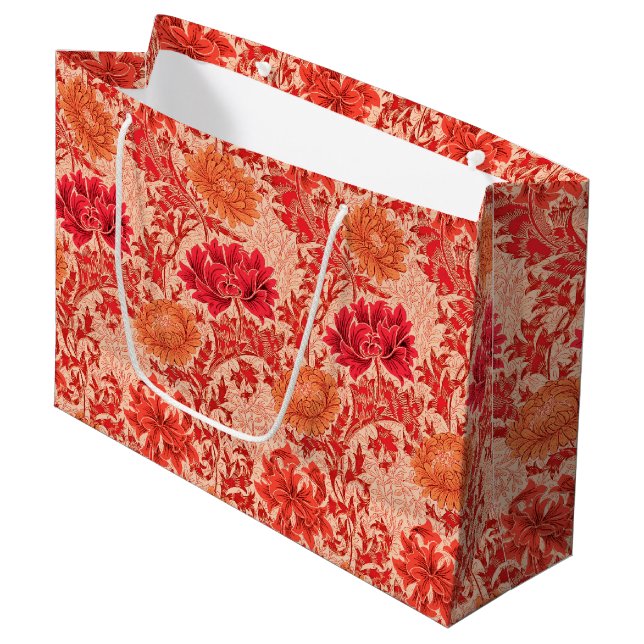 Bolsa De Regalo Grande William Morris Chrysanthemums, Naranja de Coral (Angulo Anverso)