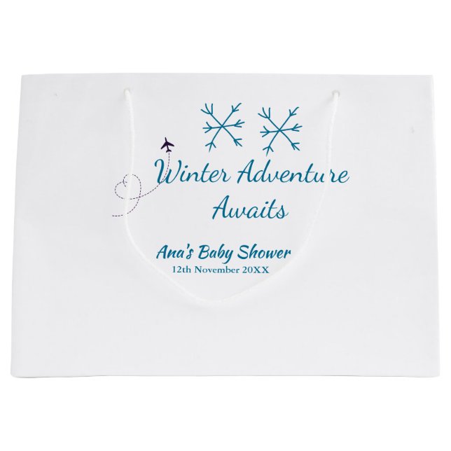 Bolsa De Regalo Grande Winter Adventure awaits baby shower blue snowflake (Anverso)