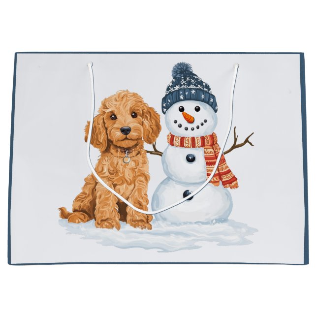 Bolsa De Regalo Grande Winter Goldendoodle Dog Cute Snowman (Anverso)