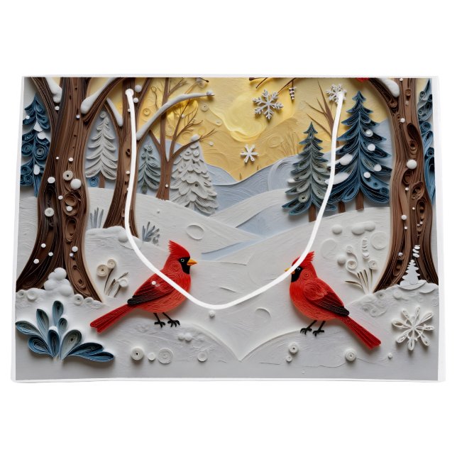 Bolsa De Regalo Grande Winter Scene | Enchanted Forest & Cardinals (Anverso)