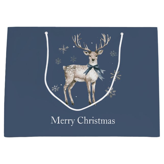 Bolsa De Regalo Grande Winter Wonderland Blue Deer Snowflakes Christmas (Anverso)