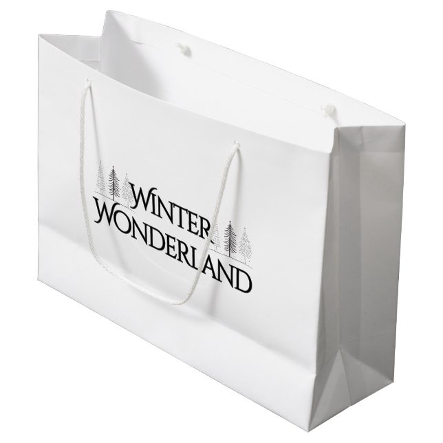 Bolsa De Regalo Grande Winter Wonderland - Textos elegantes y pinos (Angulo Anverso)