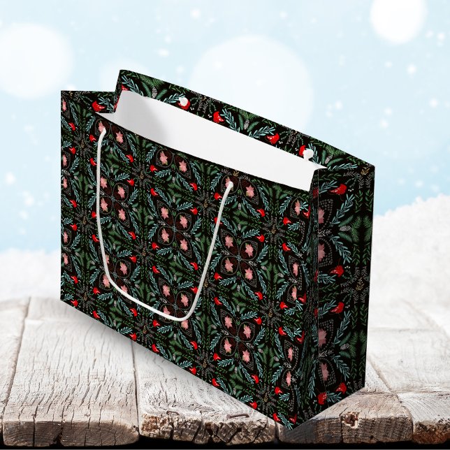 Bolsa De Regalo Grande Winters Snowflakes, Poinsettias, Cardinales (Subido por el creador)