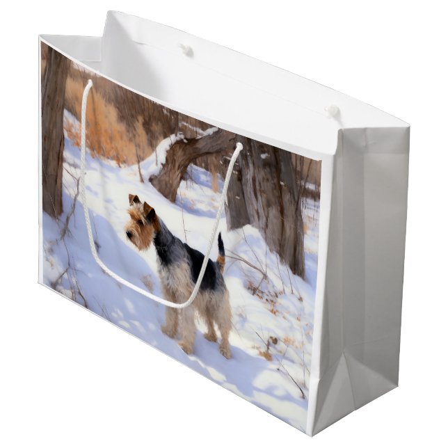 Bolsa De Regalo Grande Wire Fox Terrier Deja que nieve Navidad  (Angulo Anverso)
