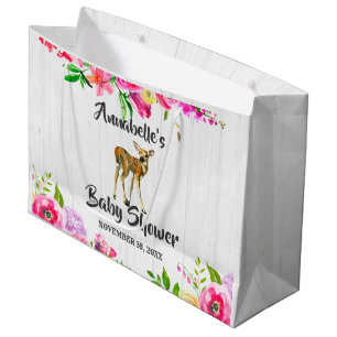 Bolsa De Regalo Grande Woodland Fawn Watercolor Floral Baby Shower