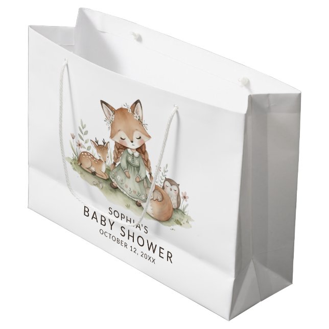 Bolsa De Regalo Grande Woodland Fox Girl Baby Shower  (Angulo Anverso)