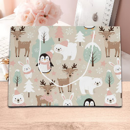 Bolsa De Regalo Grande Woodland Whimsical Forest Animals Winter