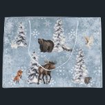 Bolsa De Regalo Grande Woodland Winter Moose Christmas Tree Snowflake La<br><div class="desc">Este diseño fue creado a través del arte digital. Se puede personalizar haciendo clic en el botón personalizar y cambiando el color, agregando un nombre, iniciales o tus palabras favoritas. Contáctame en colorflowcreations@gmail.com si quieres tener este diseño en otro producto. Ver más de mis creaciones o seguirme en www.facebook.com/colorflowcreations, www.instagram.com/colorflowcreations,...</div>