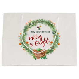 Bolsa De Regalo Grande Wreath de Navidades merry y brillantes
