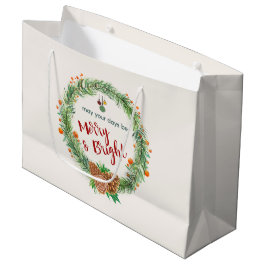 Bolsa De Regalo Grande Wreath de Navidades merry y brillantes