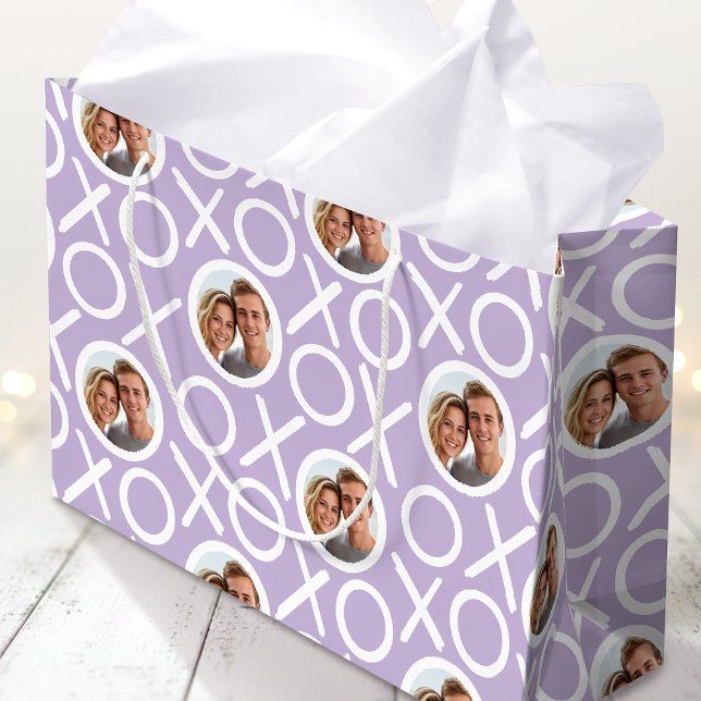 Bolsa De Regalo Grande XOXO Hugs & Kisses 2 Custom Photo Purple Modern (Subido por el creador)