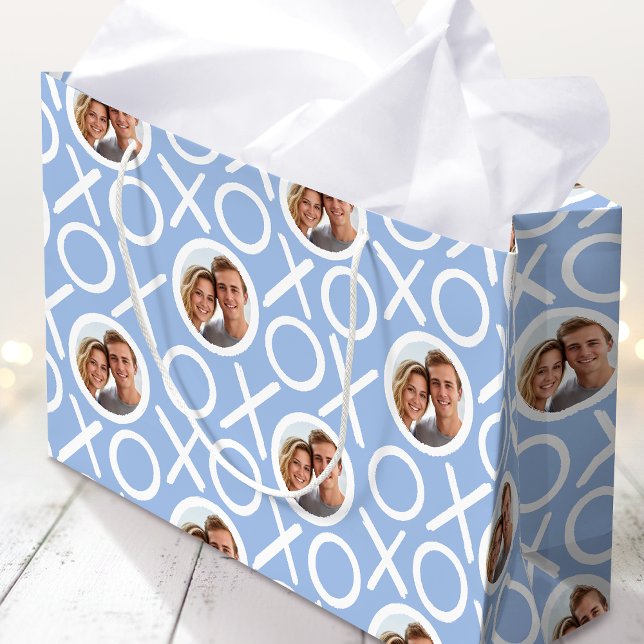 Bolsa De Regalo Grande XOXO Hugs & Kisses 2 Photo Blue Brush Script (Subido por el creador)