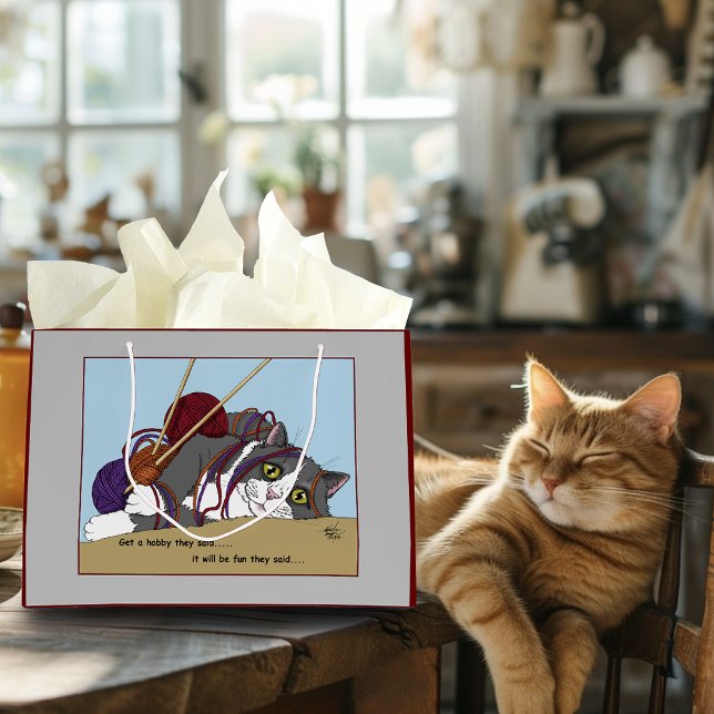 Bolsa De Regalo Grande Yarn Knitting Funny Cat (Subido por el creador)