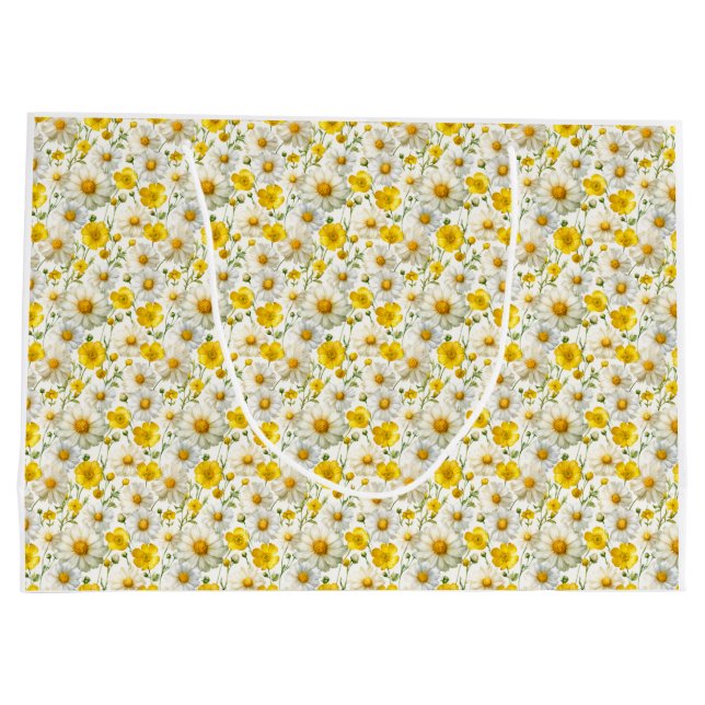 Bolsa De Regalo Grande Yellow Watercolor Wildflowers Pattern  (Reverso)