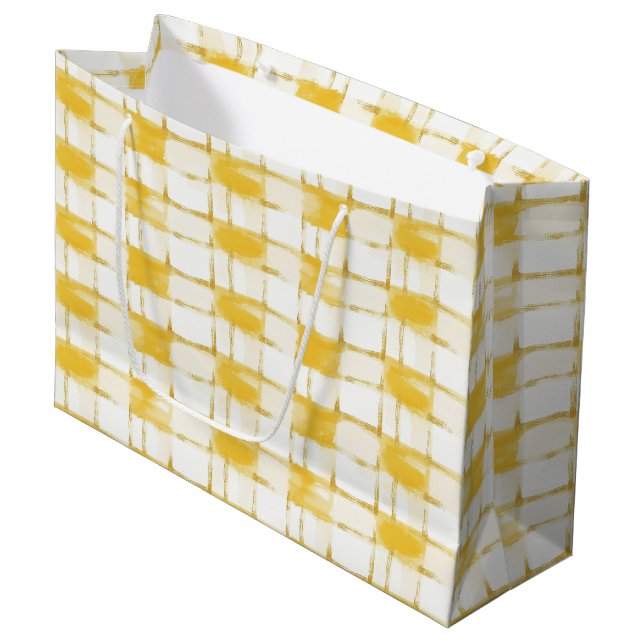 Bolsa De Regalo Grande Yellow White Plaid Stripes Birthday (Angulo Anverso)