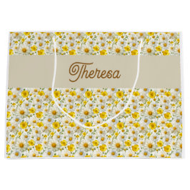 Bolsa De Regalo Grande Yellow Wildflowers Pattern Monogram Name