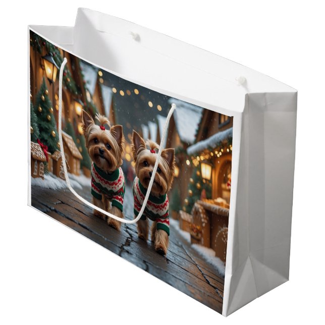 Bolsa De Regalo Grande Yorkipoo Dogs Christmas Snow Holiday (Angulo Anverso)