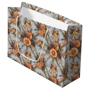Bolsa De Regalo Grande Yule Winter Solstice Natural Pine & Naranja