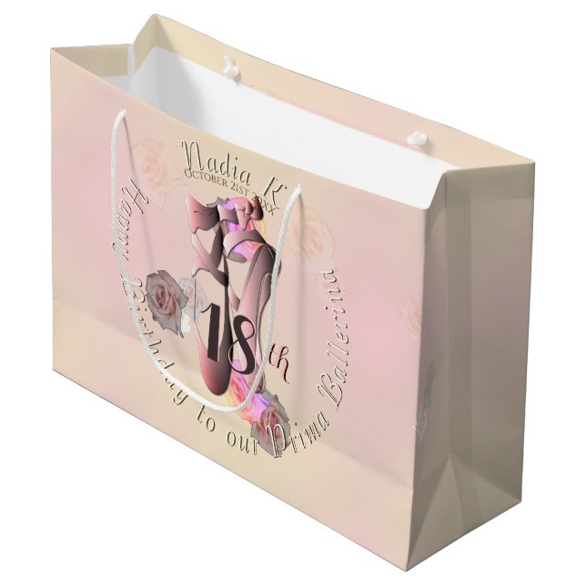 Bolsa De Regalo Grande Zapatos De Toe Rosados De Ballerina (Angulo Anverso)